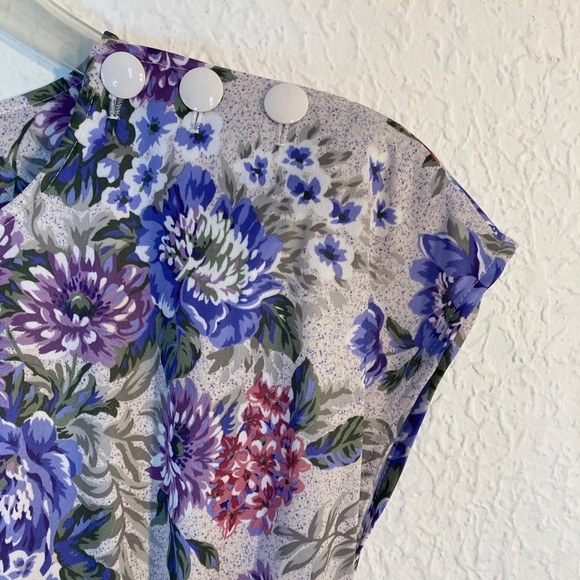 VTG 80s Does 40s Day / Shirt Dress Blue Purple Floral Sz 8P Tabby California - Picture 4 of 9